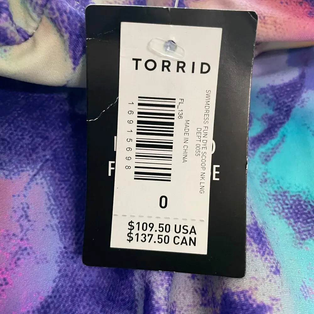 Torrid NWT Wireless Scoop Long Length Swim Dress With Brief- Tie Dye Size 0X - Picture 9 of 11